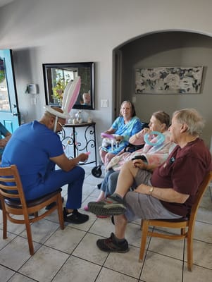Residents participating in an Easter activity in the common area
