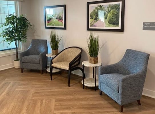 Cozy seating area in a bright interior lounge