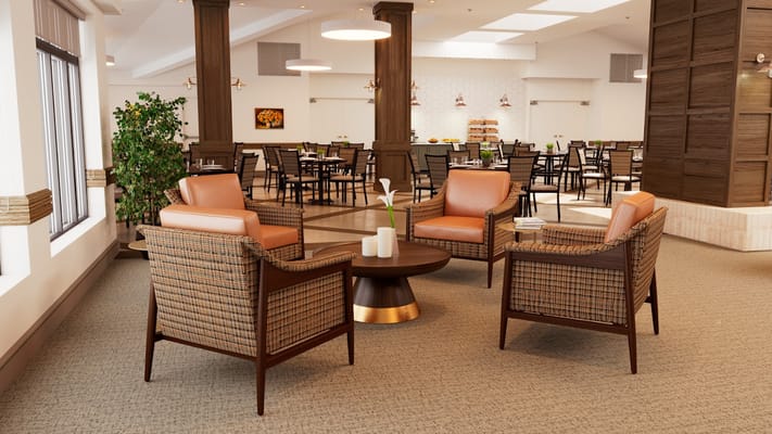 Cozy common area with seating and dining arrangement