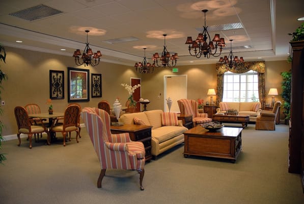Interior lounge area with seating and decor