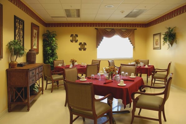 Cozy dining room setup with tables and decor