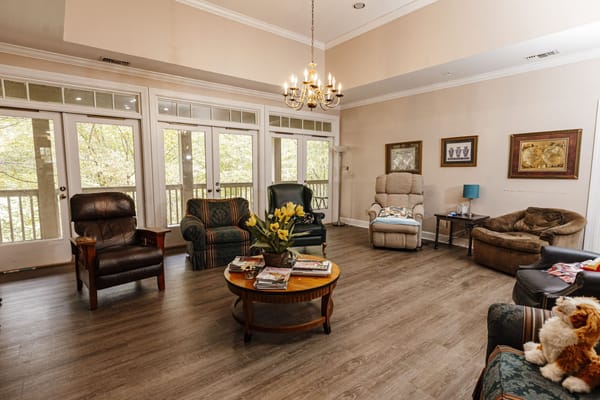 Comfortable living room with seating and a coffee table