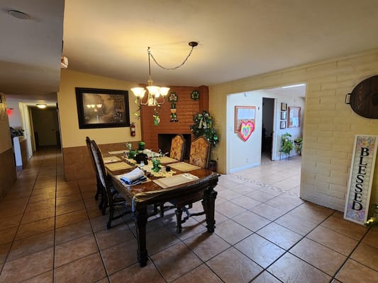 Dining area with a decorated table in the facility