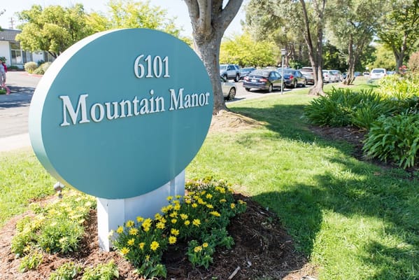 Sign for Mountain Manor senior living facility