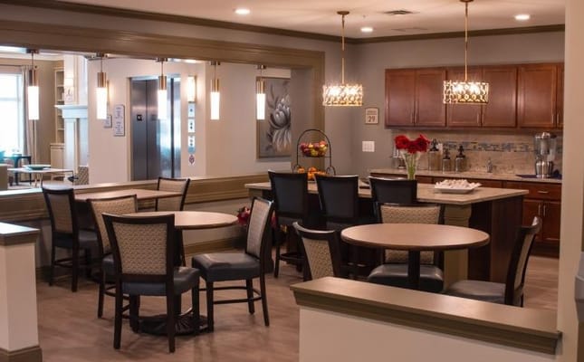 Cozy common area with seating and a kitchenette