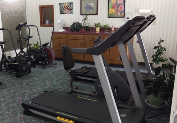 Exercise equipment in a fitness area