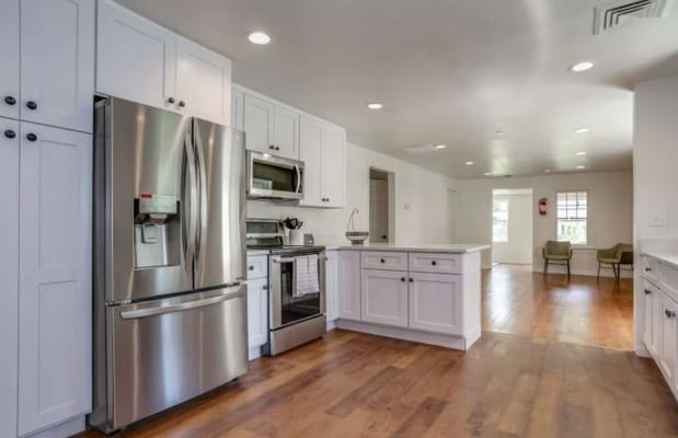 Modern kitchen interior with stainless steel appliances