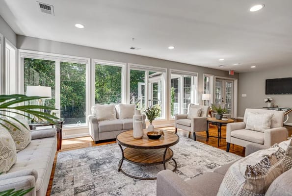 Bright common area with comfortable seating