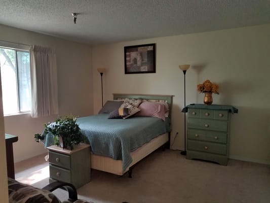 Cozy private bedroom with bed and decor