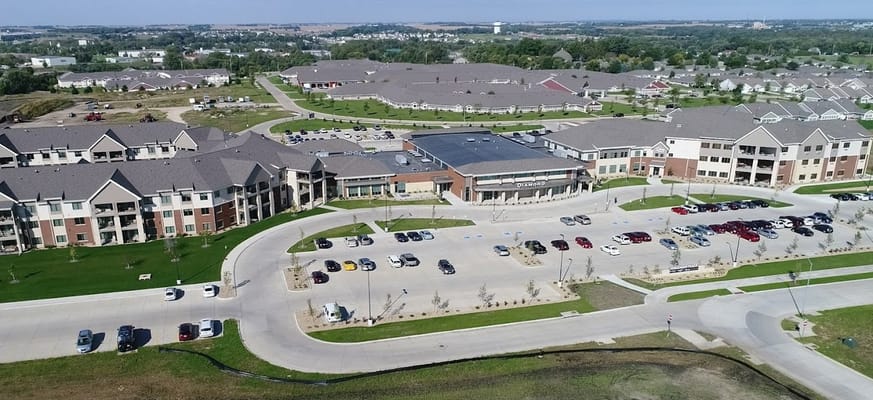 Aerial view of Prairie Wind Independent Living facility and grounds