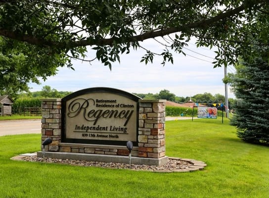 Sign for Regency Retirement Residence of Clinton on a grassy area