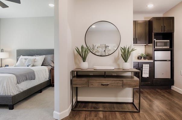 Well-decorated resident room with modern furnishings