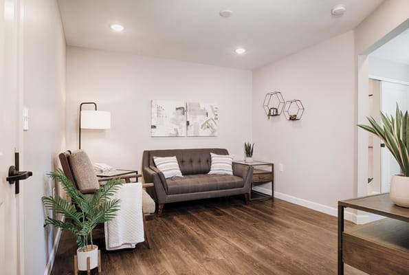 A cozy interior seating area with modern decor