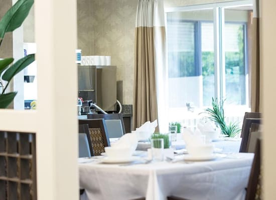 Dining area set up for a meal