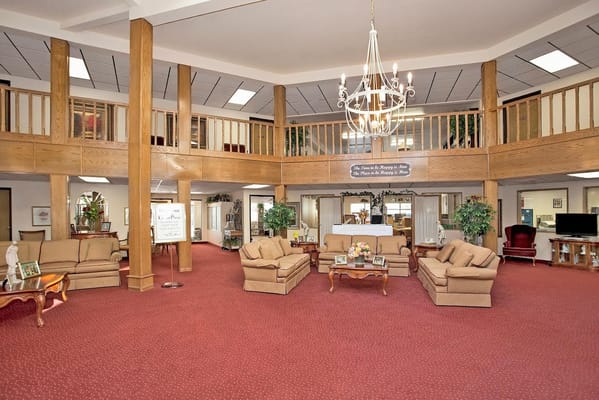 Spacious lobby with seating and decorative elements at Solista Carson