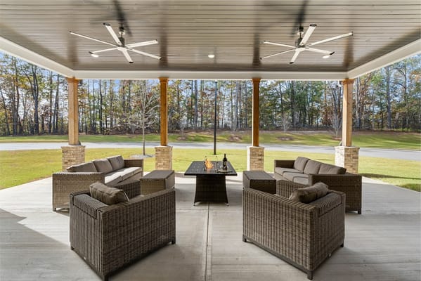 Comfortable outdoor seating area with shaded patio