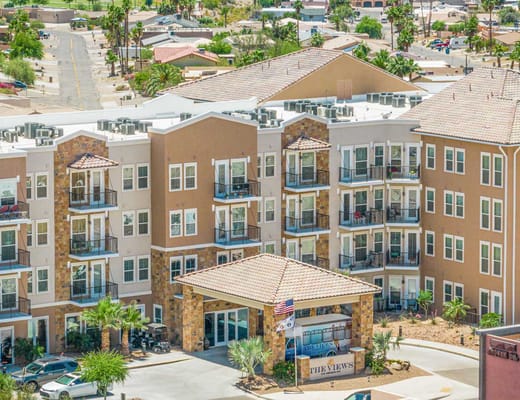 Aerial view of the exterior of The Views at Lake Havasu