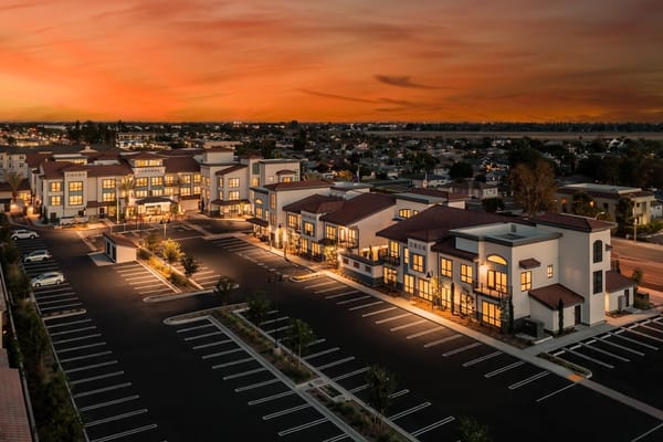Aerial view of Westmont of Cypress during twilight