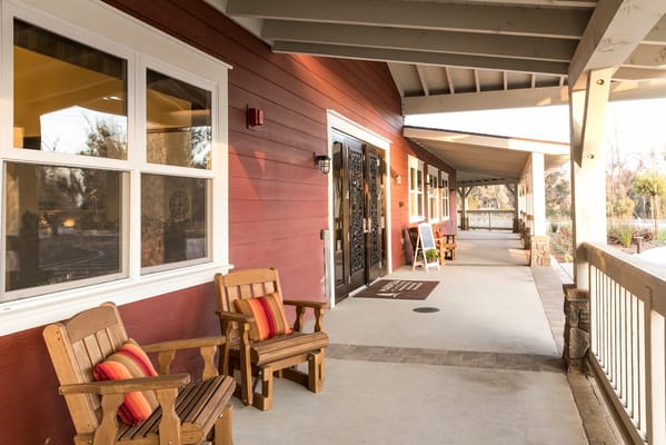 Outdoor seating area in a senior living facility