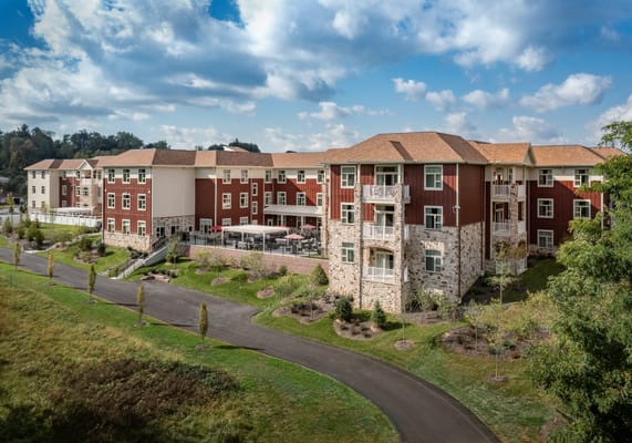 Aerial view of Fieldstone at Chester Springs building and landscaping