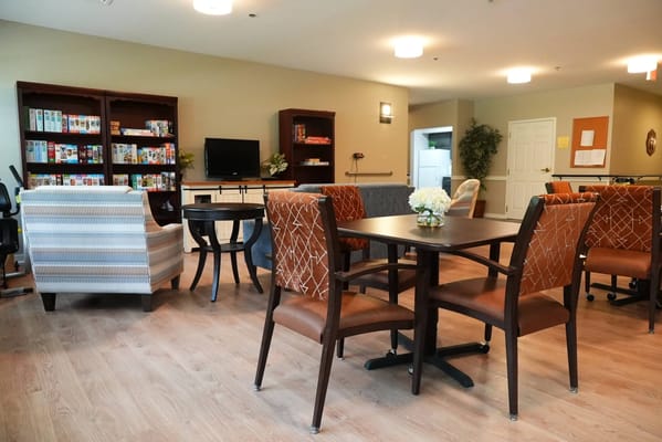 Common area with seating and games available