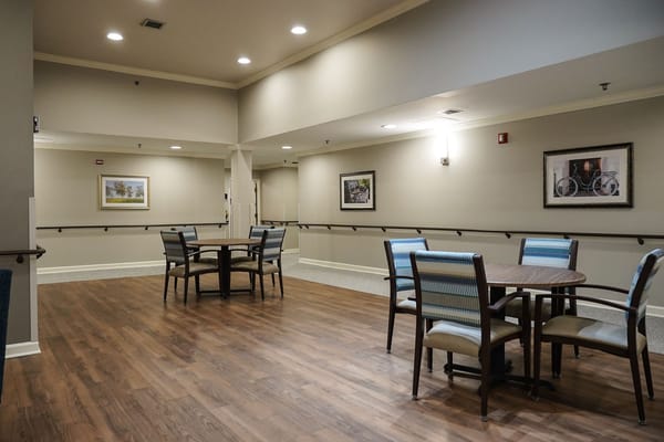Interior common area with dining tables and chairs