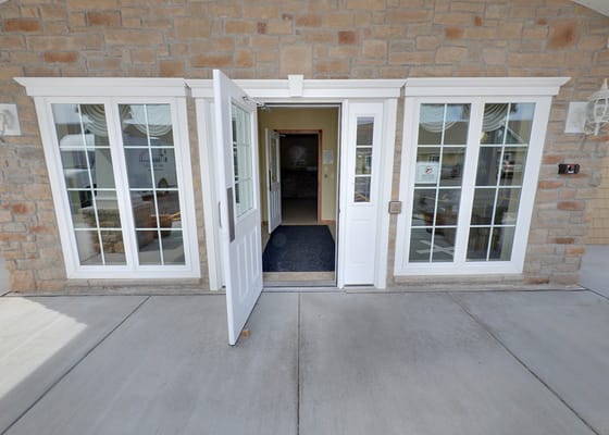 Entrance of Allouez Senior Living Village 1 with open doors