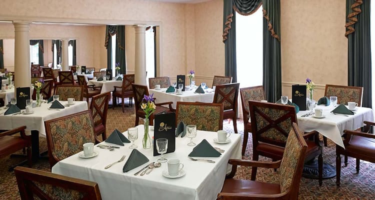 Dining room set up for a meal service
