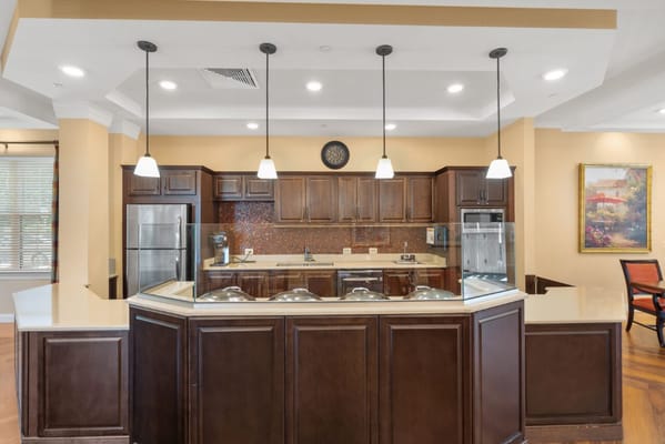 Well-appointed dining area in a senior living facility
