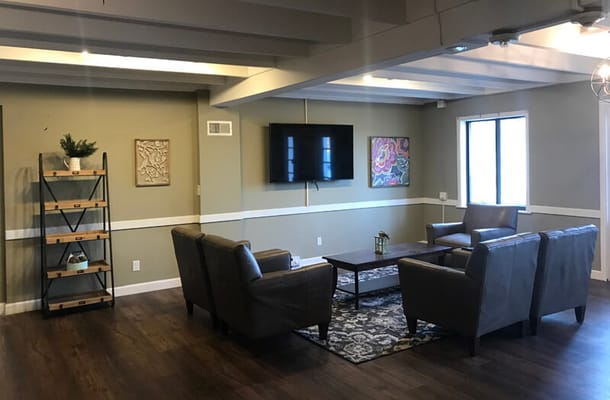 Bright interior lounge area with comfortable seating