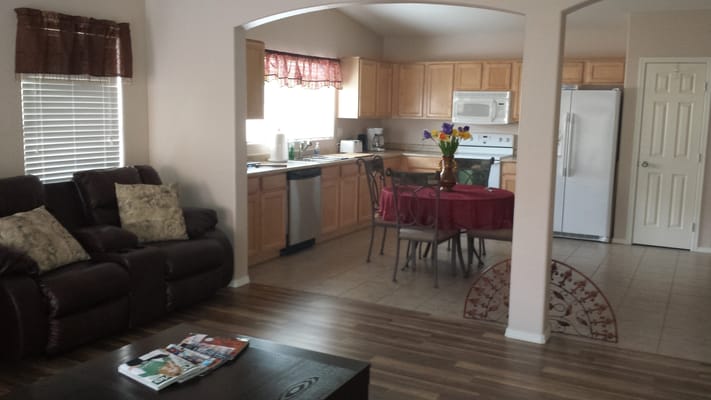 Cozy interior of a kitchen and dining area