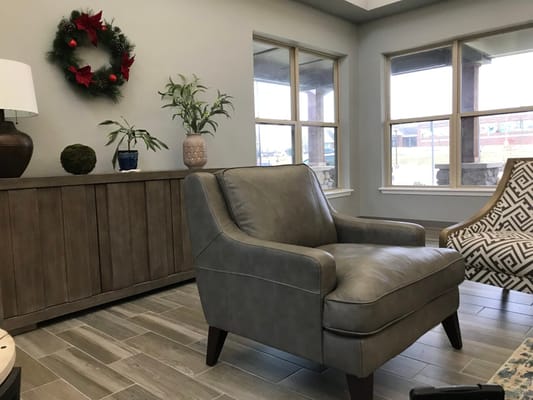Cozy common area with seating and holiday decor