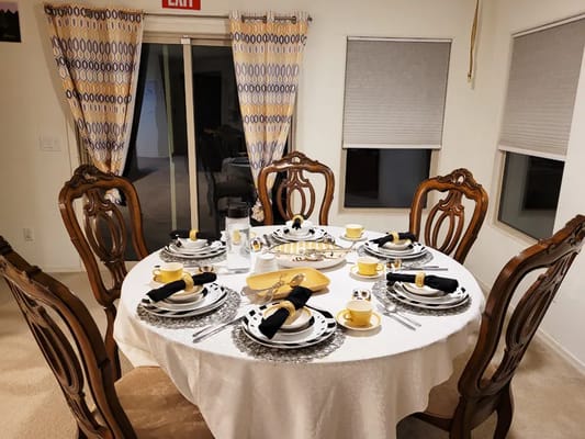 Elegant dining table set for a meal