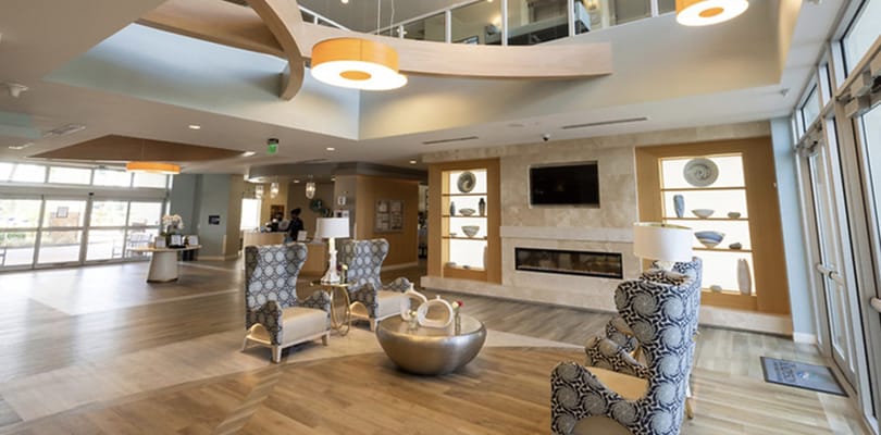 Interior view of a modern facility lobby with decor