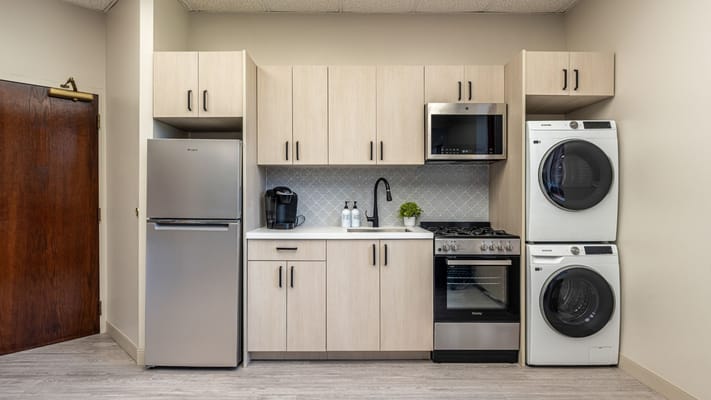 Interior view of a kitchenette with appliances