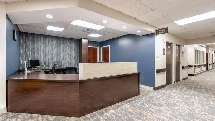 Reception area of the assisted living facility with office space