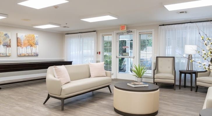 Interior view of a common area with seating