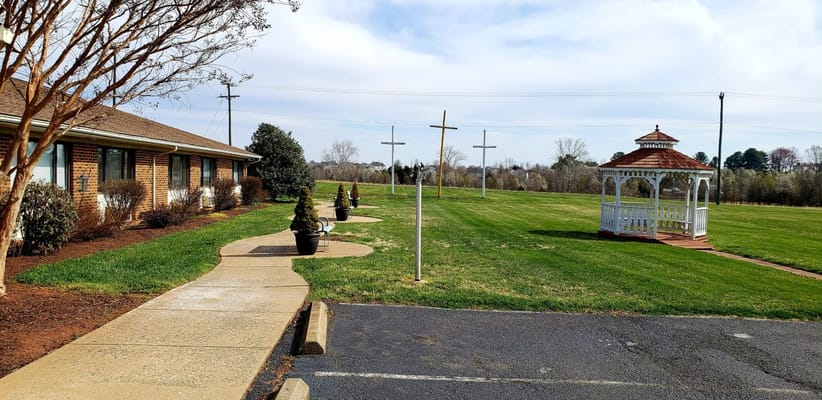 Outdoor area with gazebo and landscaped path