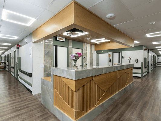 Interior view of a nursing home reception area