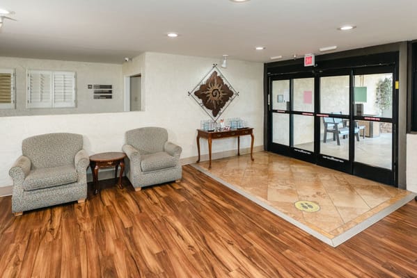 Common area with seating and entrance