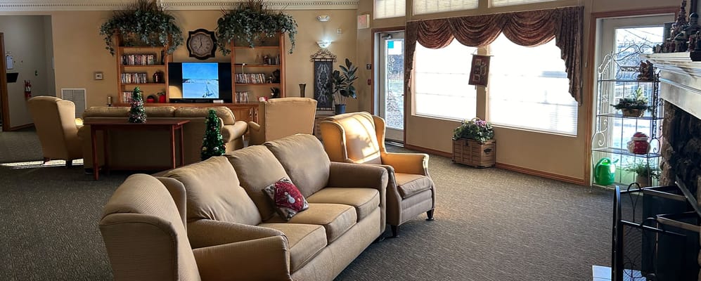 Interior view of a common area with comfortable seating