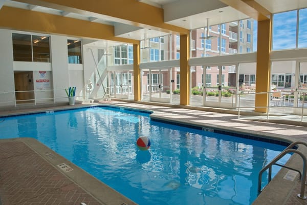 Indoor swimming pool with a beach ball