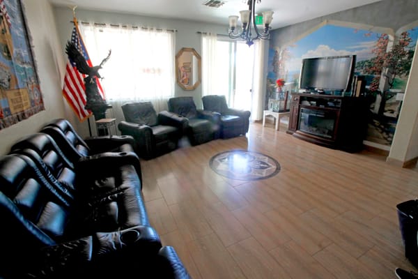 Interior view of a common area with seating and decor