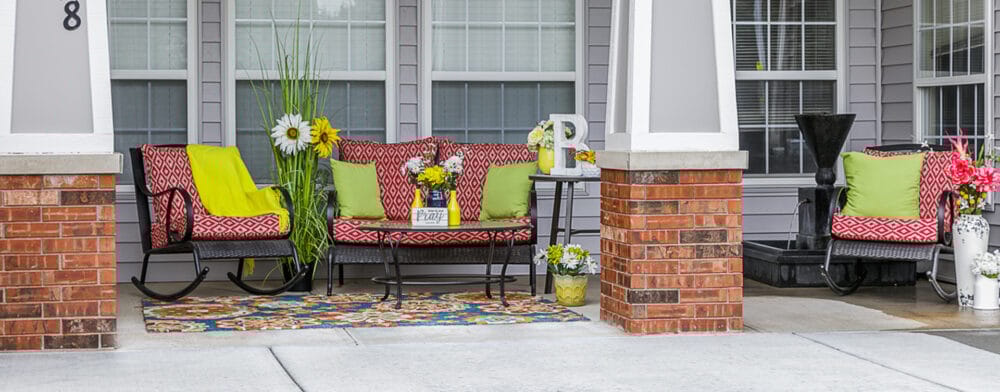 Welcoming outdoor seating area with colorful decorations