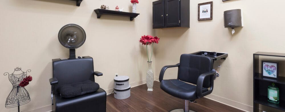 Hair salon interior of an assisted living facility
