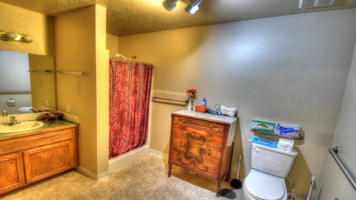 Interior view of a private resident bathroom