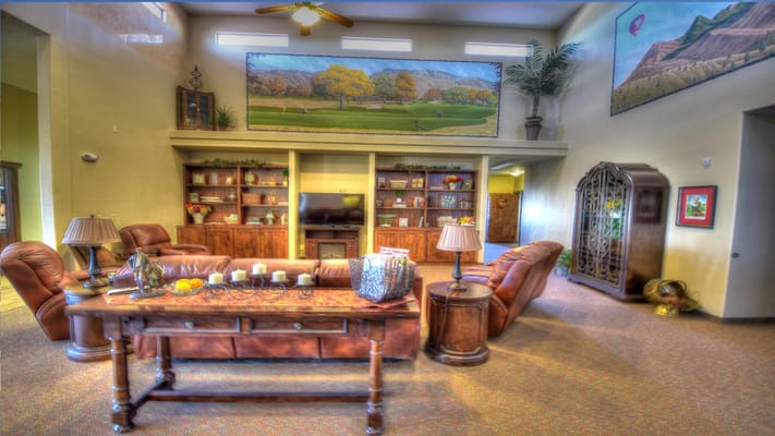 Bright and inviting common area with comfortable furniture