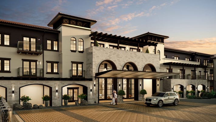 Exterior view of the Belmont Village Rancho Santa Fe entrance