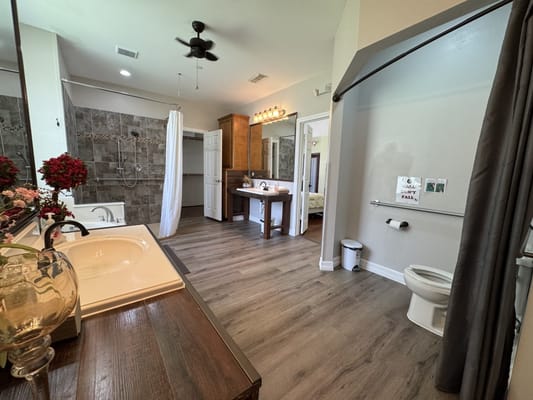 A well-appointed bathroom in a residential suite