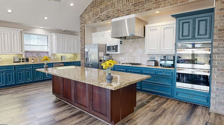 Stylish kitchen with a large island and modern appliances